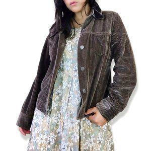 Vintage Y2K corduroy ribbed jacket with contrasting velvet collar